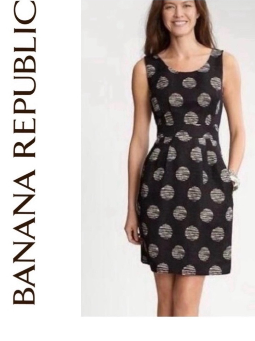 Banana Republic Black Dress with Silver Polka Dot Pattern